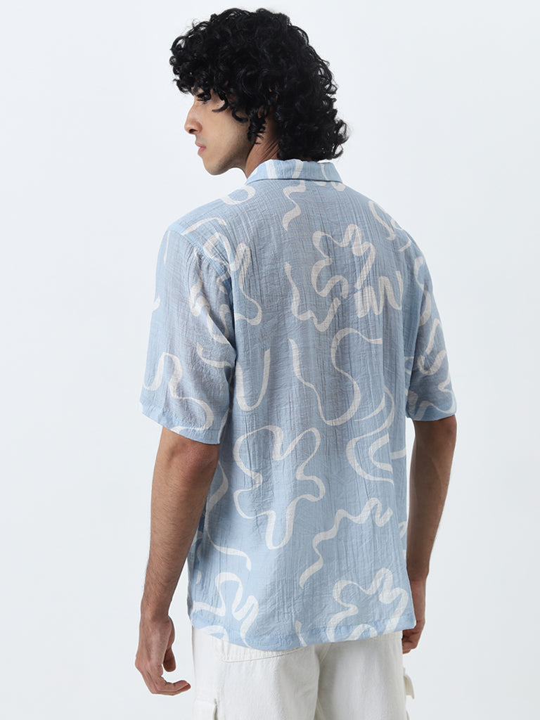 Nuon Light Blue Abstract Printed Relaxed-Fit Shirt