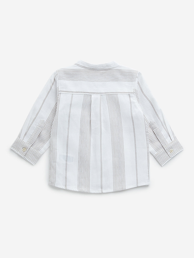 HOP Baby Taupe Striped Seersucker Cotton Shirt