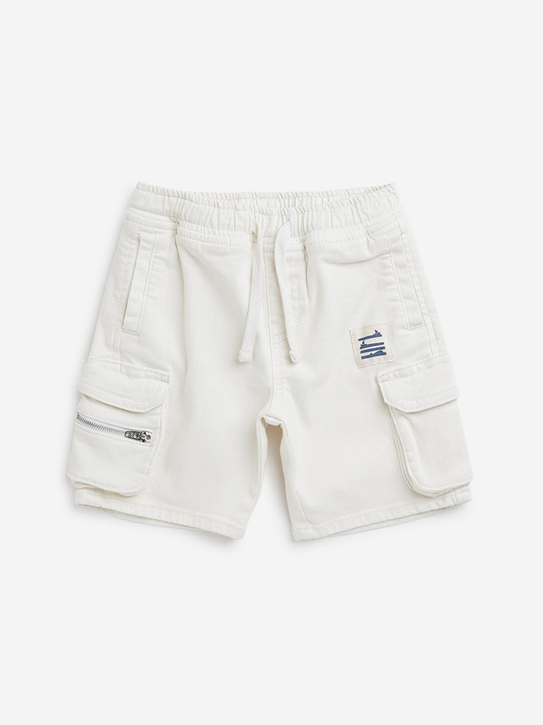 HOP Kids Off-White Cargo-Style High-Rise Denim Shorts