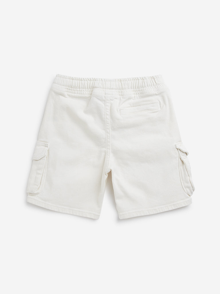 HOP Kids Off-White Cargo-Style High-Rise Denim Shorts