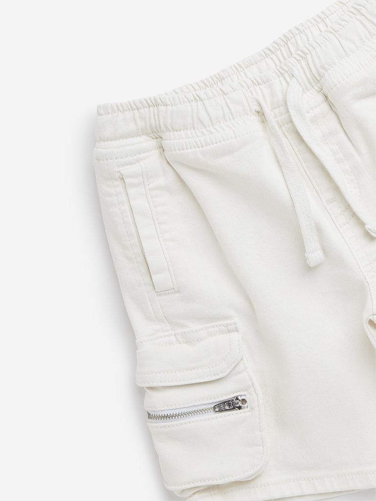 HOP Kids Off-White Cargo-Style High-Rise Denim Shorts