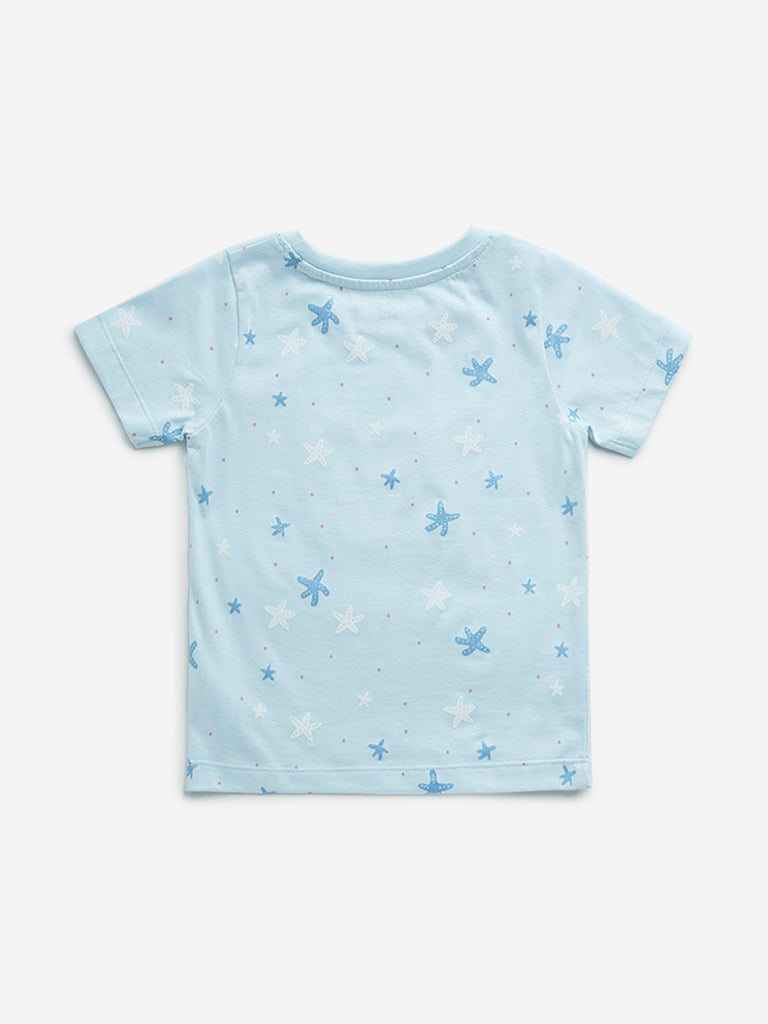 HOP Kids Blue Embellished Text Design Cotton T-Shirt