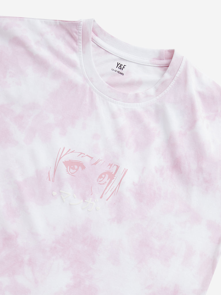 Y&F Kids Pink Tie-Dye Printed Cotton T-Shirt