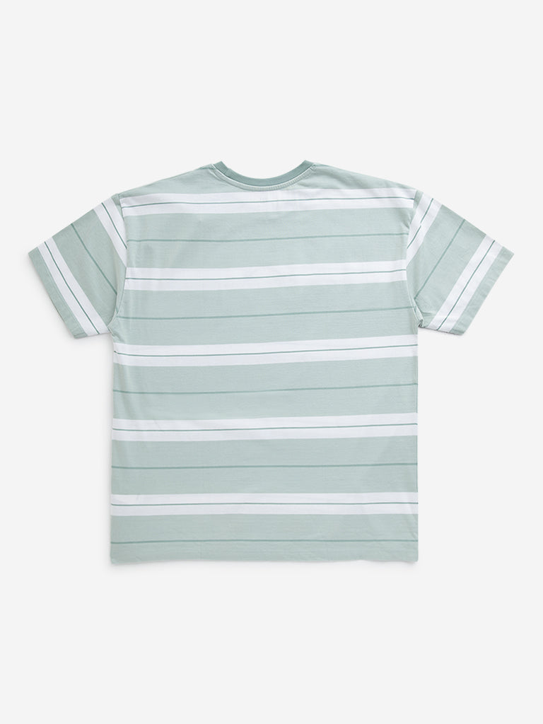 Y&F Kids Sage Striped Pattern Cotton T-Shirt