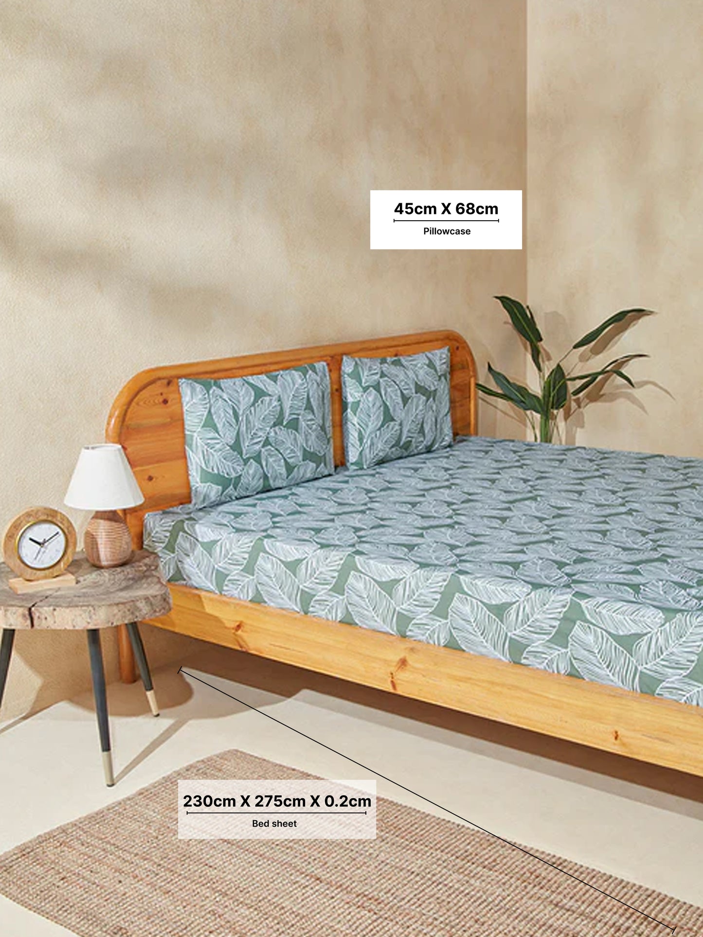 Westside Home Sage Leaf Double Bed Flat Sheet and Pillowcase Set