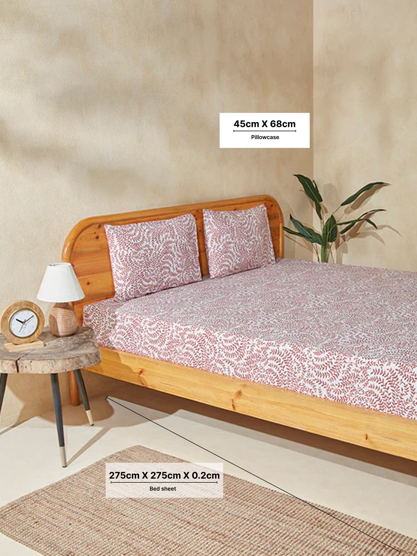 Westside Home Pink Printed King Bed Flat Sheet and Pillowcase Set