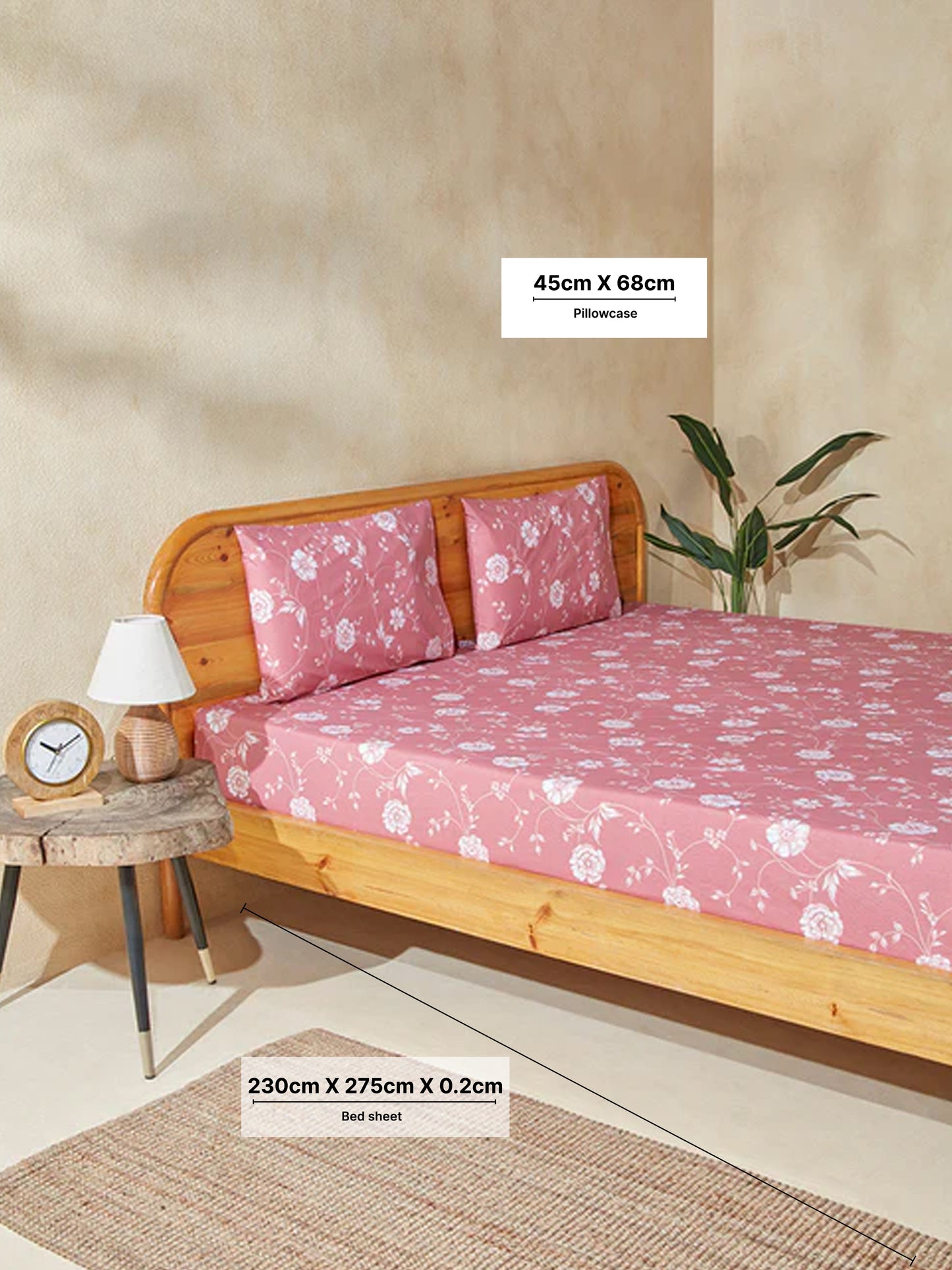 Westside Home Dusty Pink Double Bed Flat Sheet and Pillowcase Set