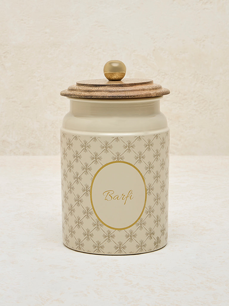 Westside Home Ivory Printed Barfi Canister