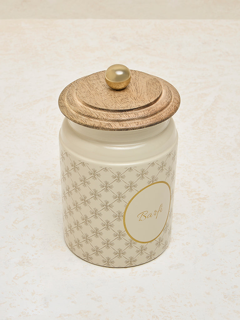 Westside Home Ivory Printed Barfi Canister