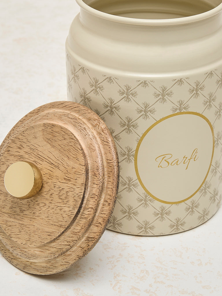 Westside Home Ivory Printed Barfi Canister