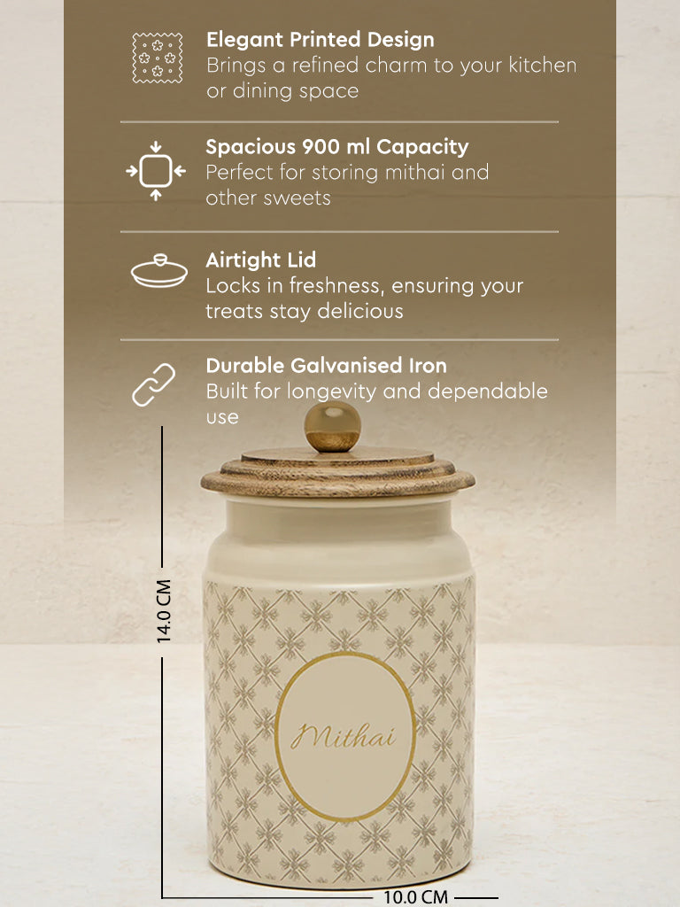 Westside Home Ivory Printed Mithai Canister