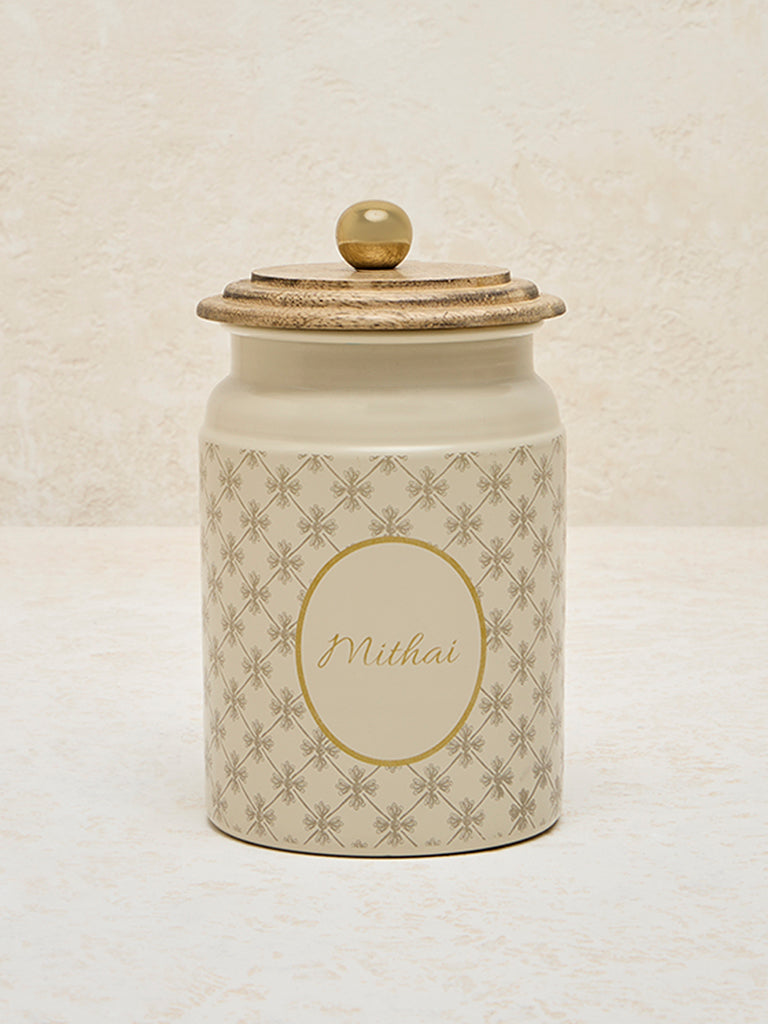 Westside Home Ivory Printed Mithai Canister