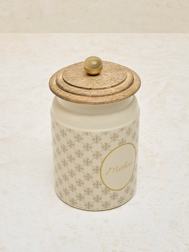 Westside Home Ivory Printed Mithai Canister