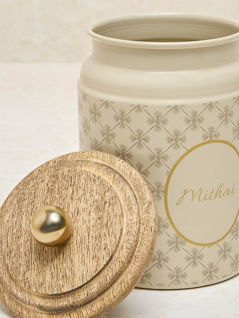 Westside Home Ivory Printed Mithai Canister