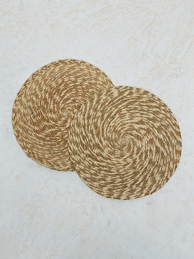 Westside Home Beige and Gold Woven Swirl Placemat - (Set of 2)