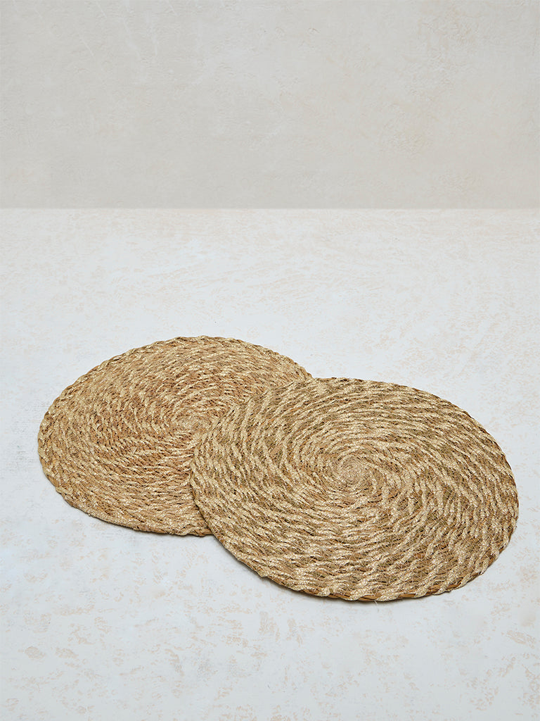 Westside Home Beige and Gold Woven Swirl Placemat - (Set of 2)