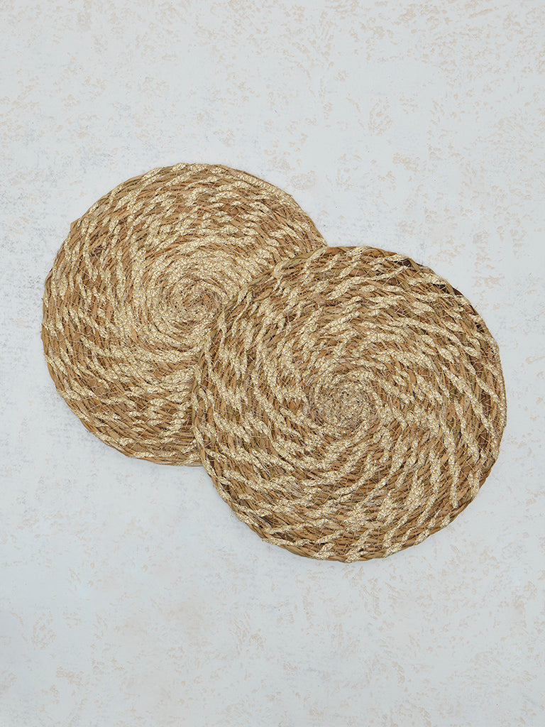 Westside Home Beige and Gold Woven Swirl Trivet -( Set of 2)