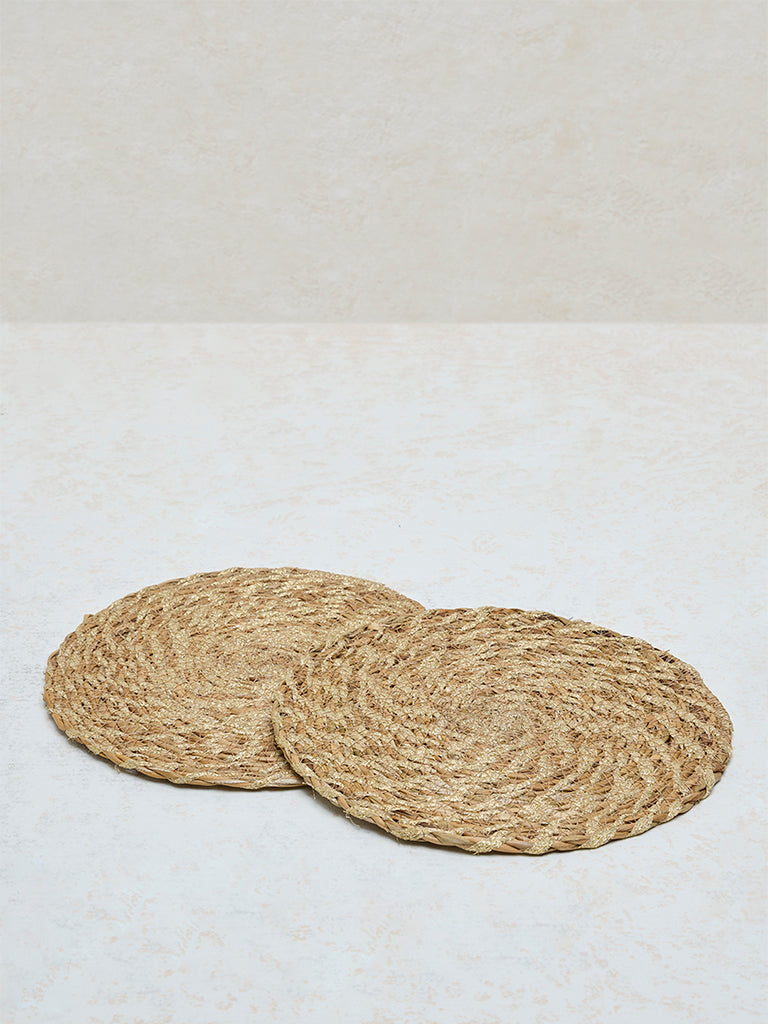 Westside Home Beige and Gold Woven Swirl Trivet -( Set of 2)