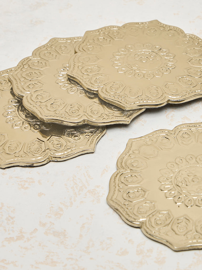 Westside Home Gold Lotus Etched Coasters - (Set of 4)