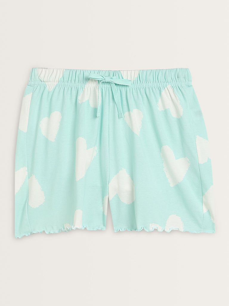 Wunderlove Light Sage Printed Cotton Shorts Set In A Bag