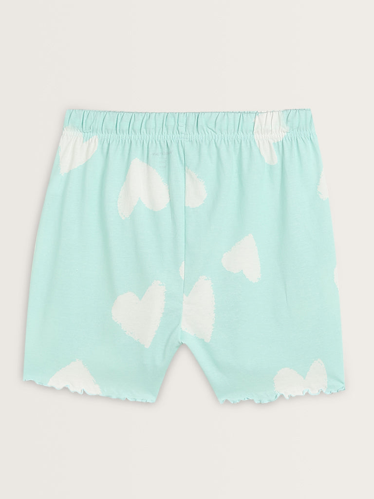 Wunderlove Light Sage Printed Cotton Shorts Set In A Bag