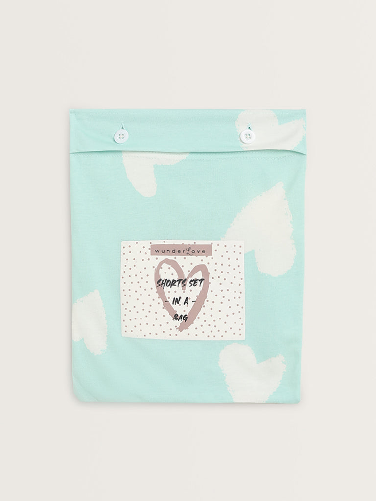 Wunderlove Light Sage Printed Cotton Shorts Set In A Bag