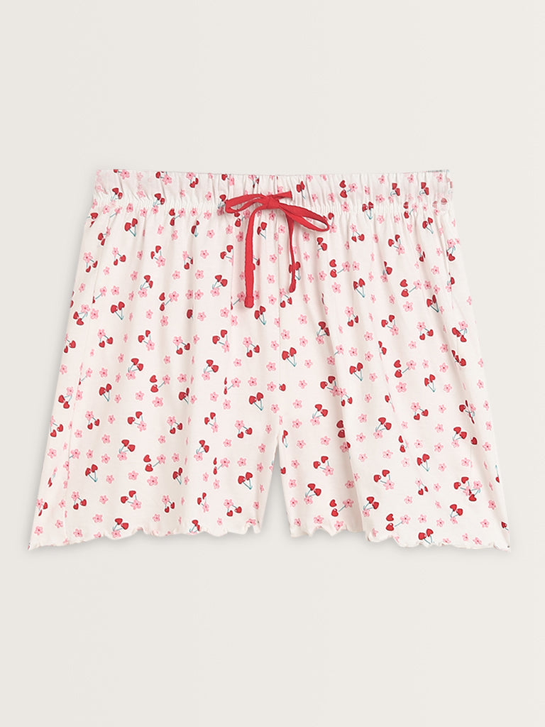 Wunderlove Red Text Printed Cotton Shorts Set In A Bag