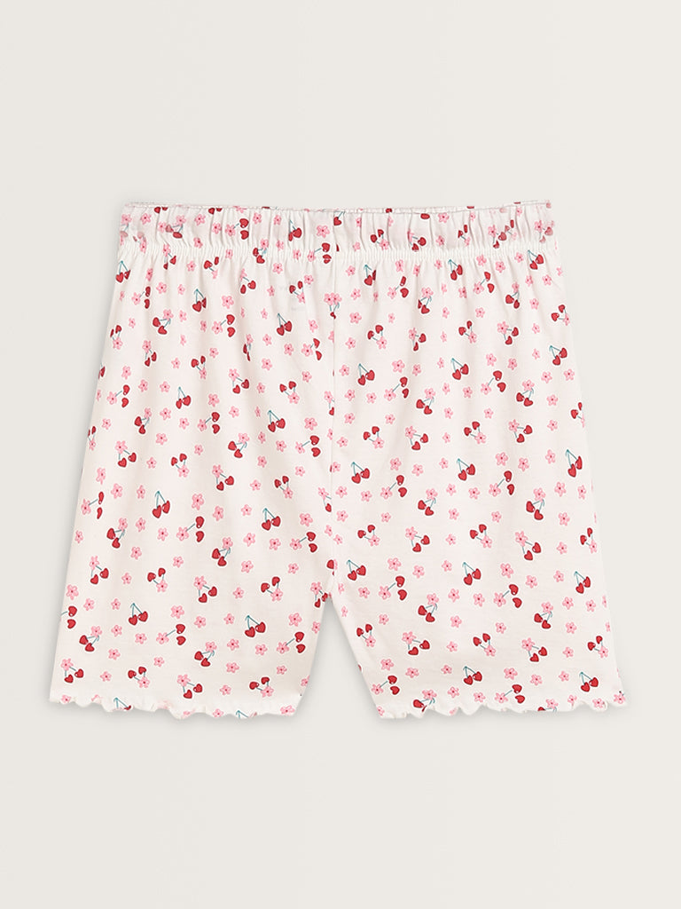 Wunderlove Red Text Printed Cotton Shorts Set In A Bag