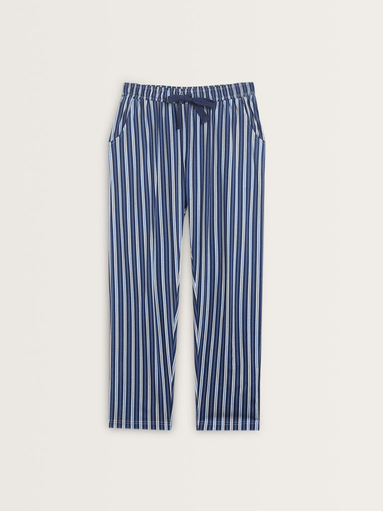 Wunderlove Navy Stripe Printed High-Rise Cotton Pyjamas