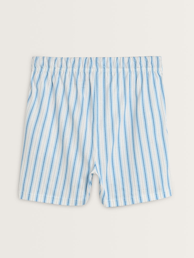 Wunderlove Blue Striped Design High-Rise Cotton Shorts