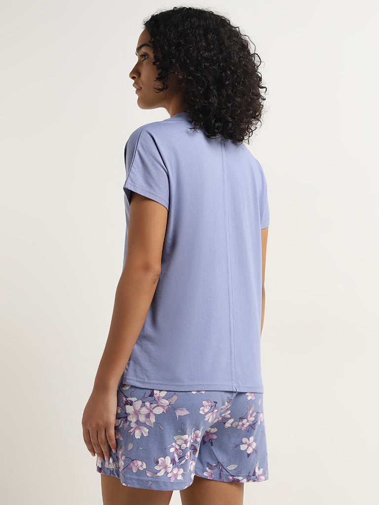 Wunderlove Blue Solid Cotton T-Shirt