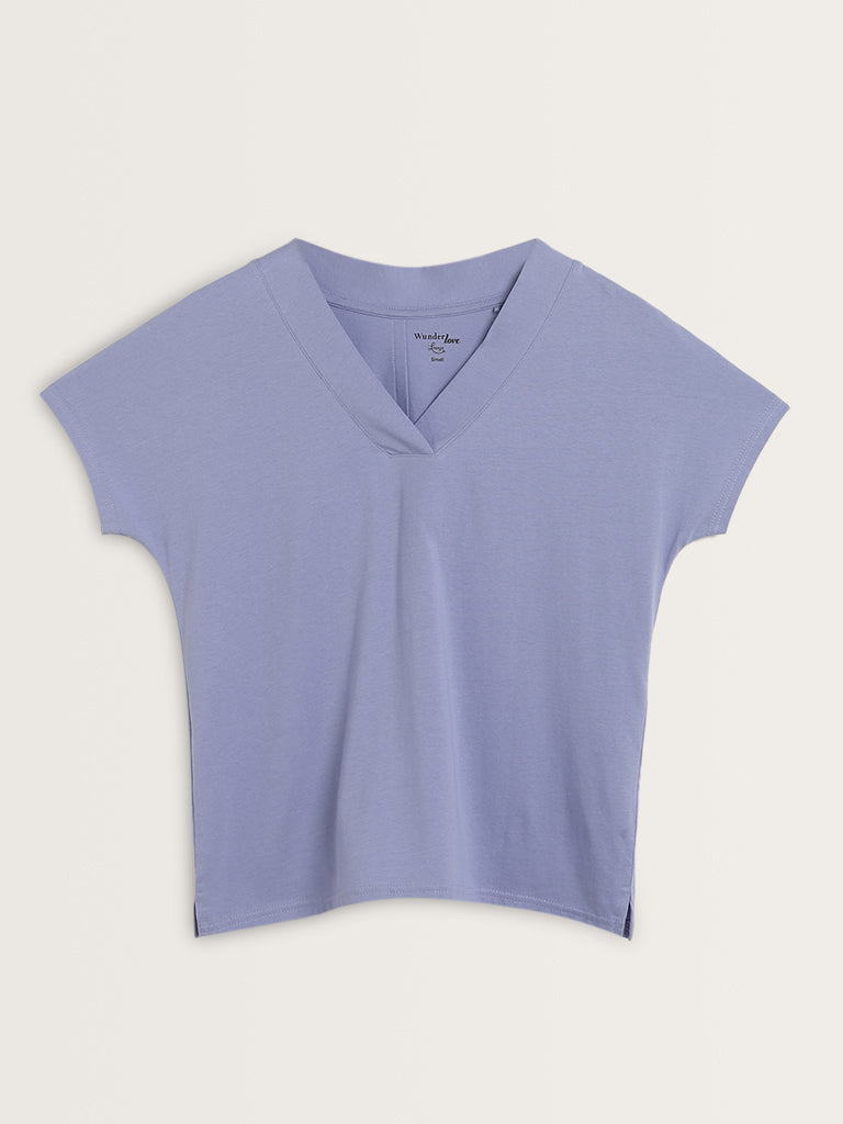 Wunderlove Blue Solid Cotton T-Shirt