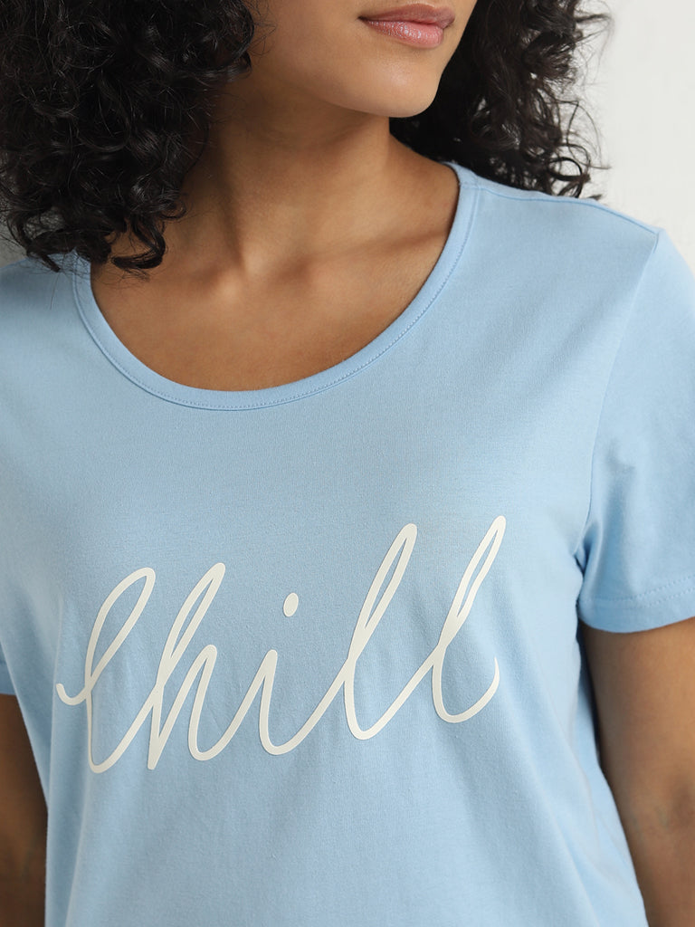 Wunderlove Blue Text Design Cotton T-Shirt