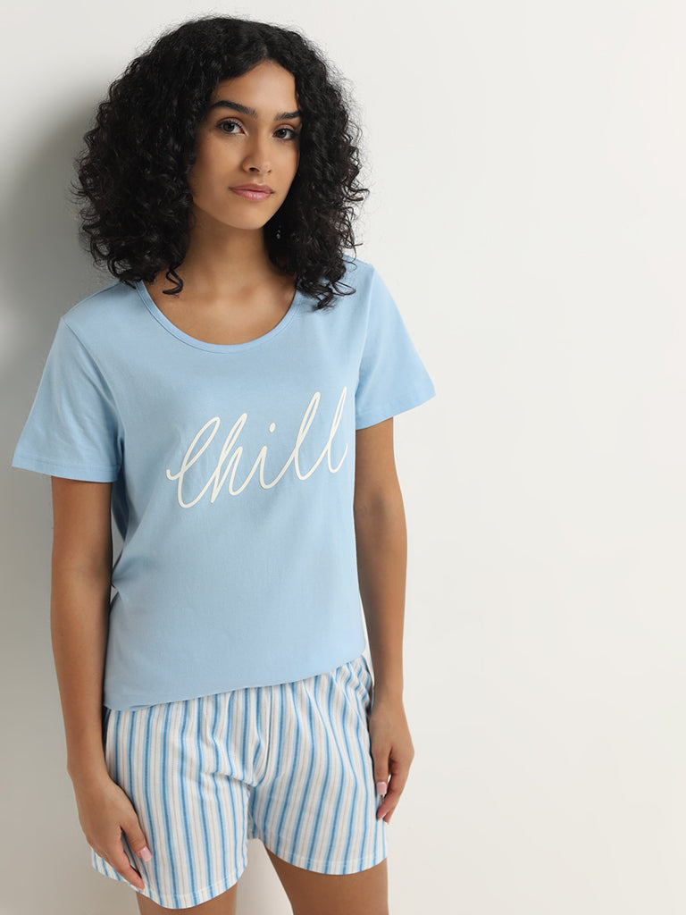 Wunderlove Blue Text Design Cotton T-Shirt