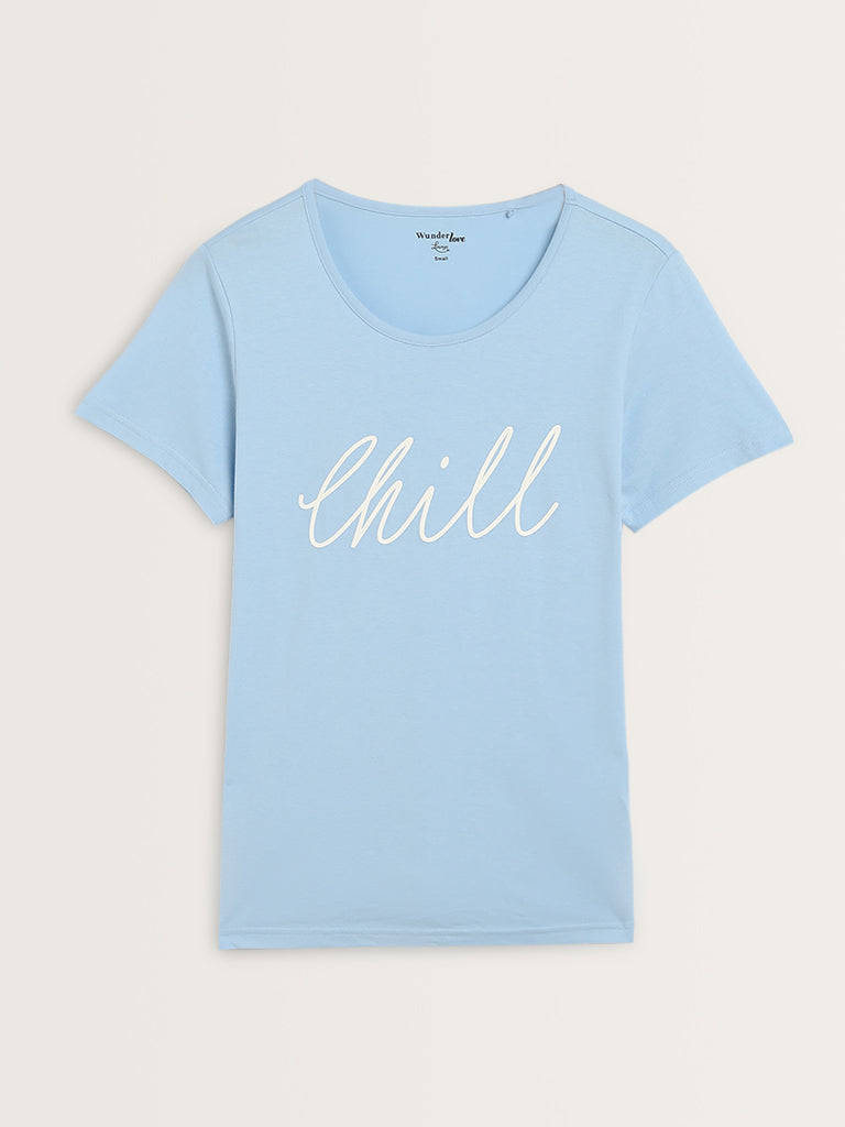 Wunderlove Blue Text Design Cotton T-Shirt