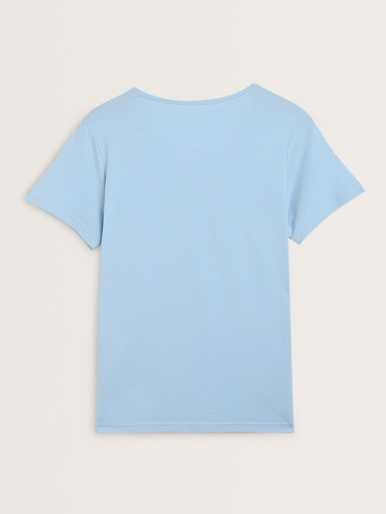 Wunderlove Blue Text Design Cotton T-Shirt