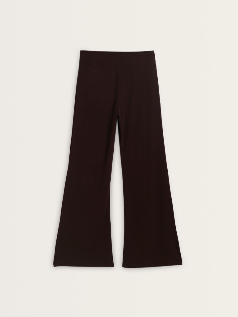 Superstar Dark Brown Knitted Mid-Rise Pants