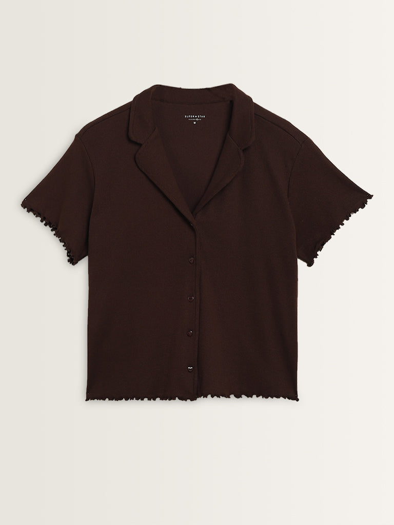 Superstar Dark Brown Ribbed Textured Shirt