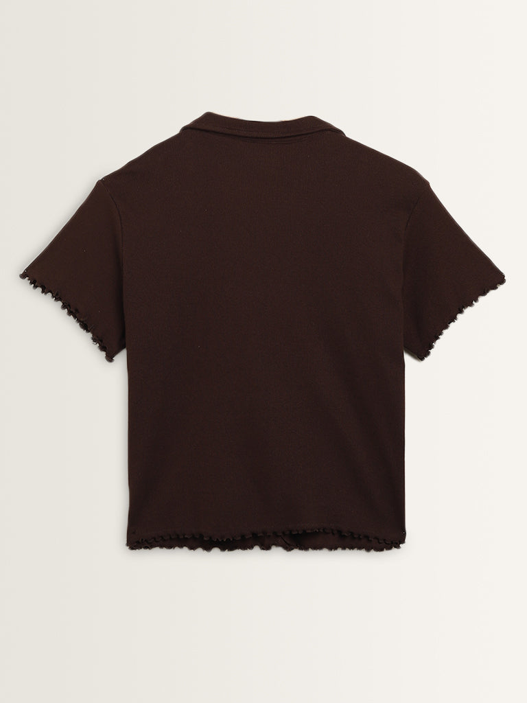 Superstar Dark Brown Ribbed Textured Shirt