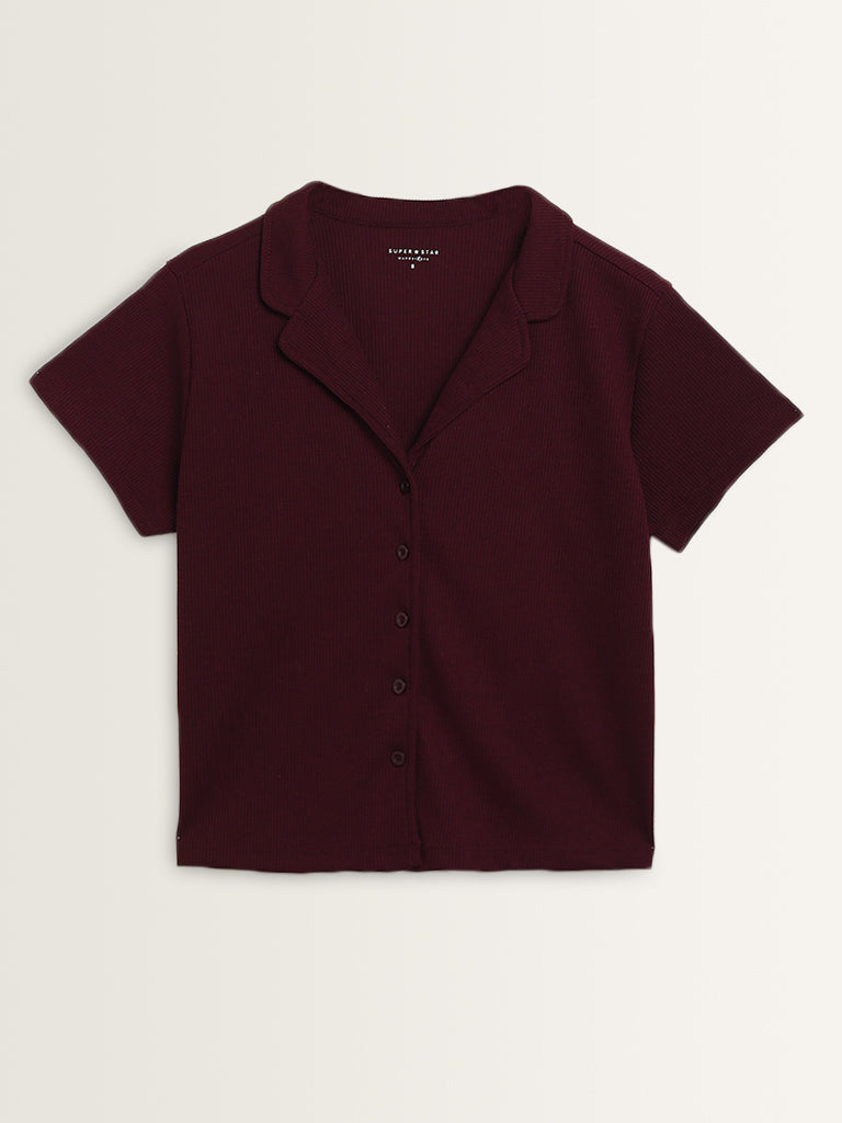 Superstar Maroon Waffle-Textured Shirt