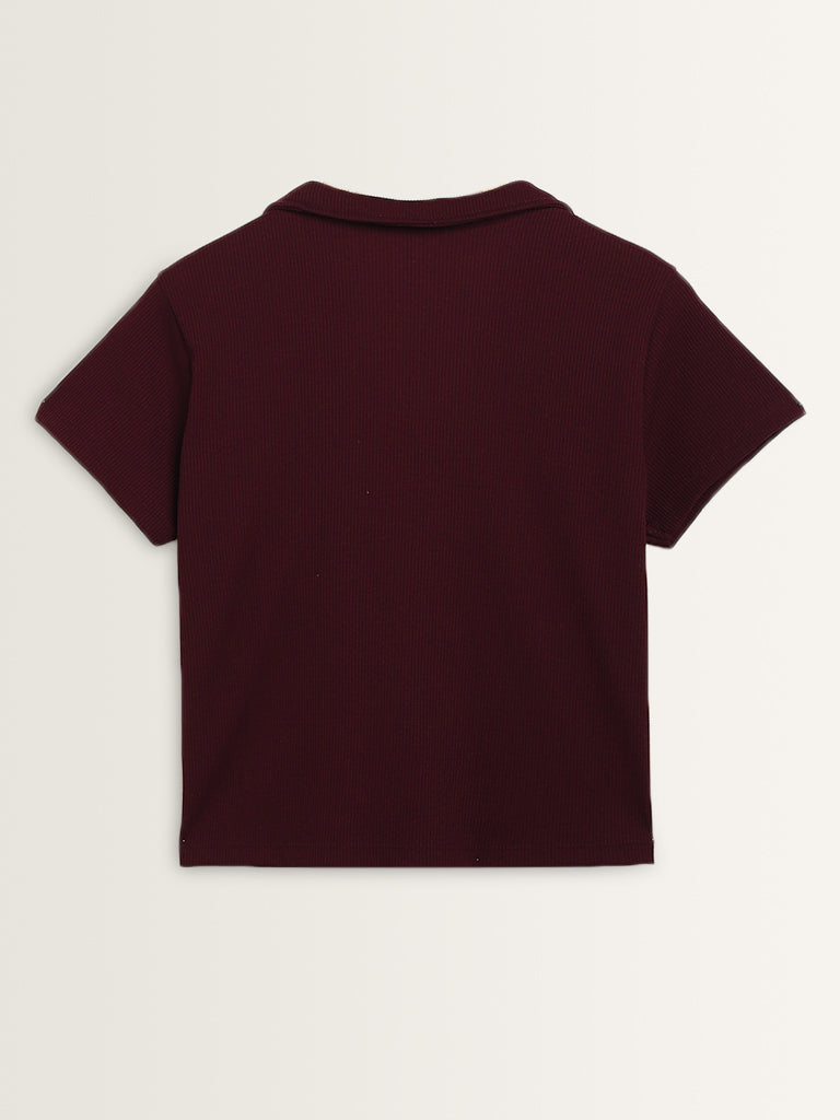 Superstar Maroon Waffle-Textured Shirt