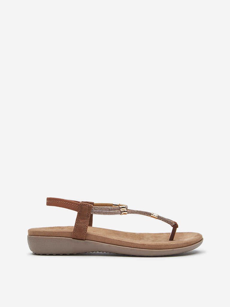 LUNA BLU Brown Embellished Slingback Sandals