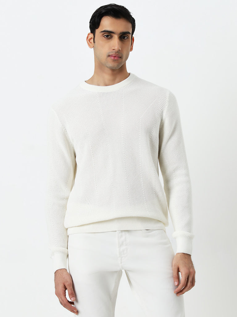 Ascot Off-White Knitted Relaxed-Fit Cotton Sweater