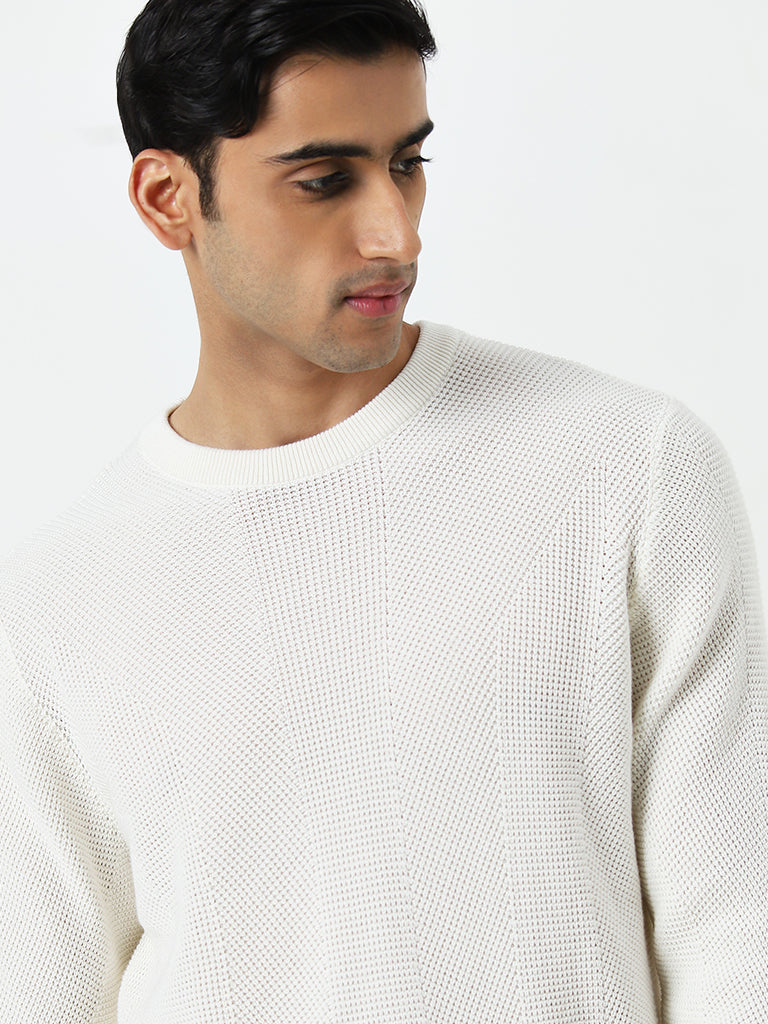 Ascot Off-White Knitted Relaxed-Fit Cotton Sweater