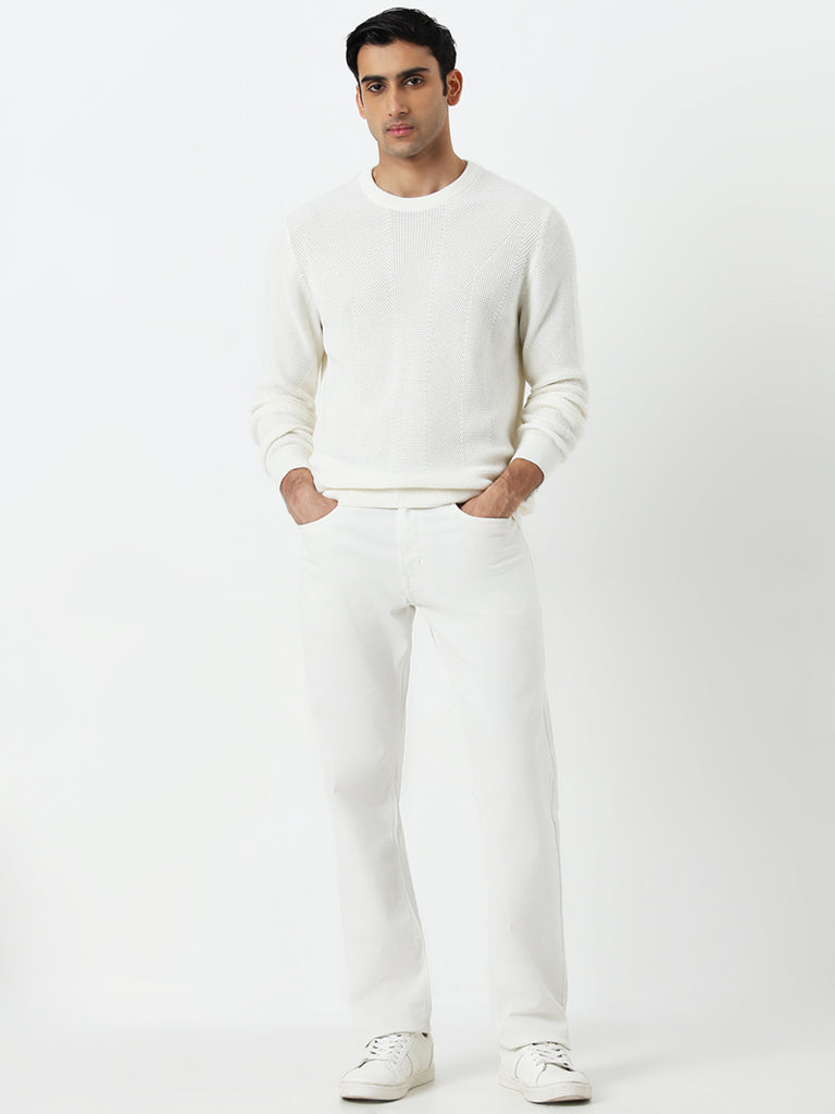 Ascot Off-White Knitted Relaxed-Fit Cotton Sweater