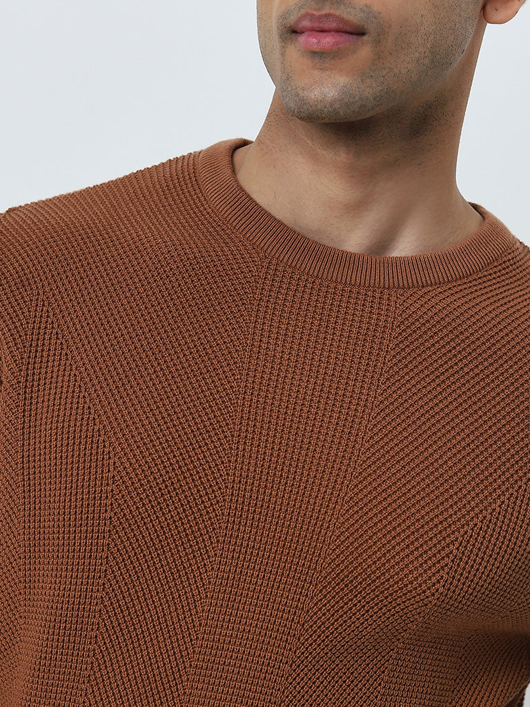 Ascot Rust Knitted Relaxed-Fit Cotton Sweater