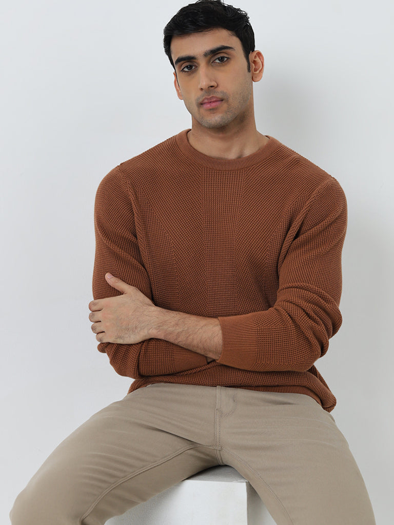 Ascot Rust Knitted Relaxed-Fit Cotton Sweater