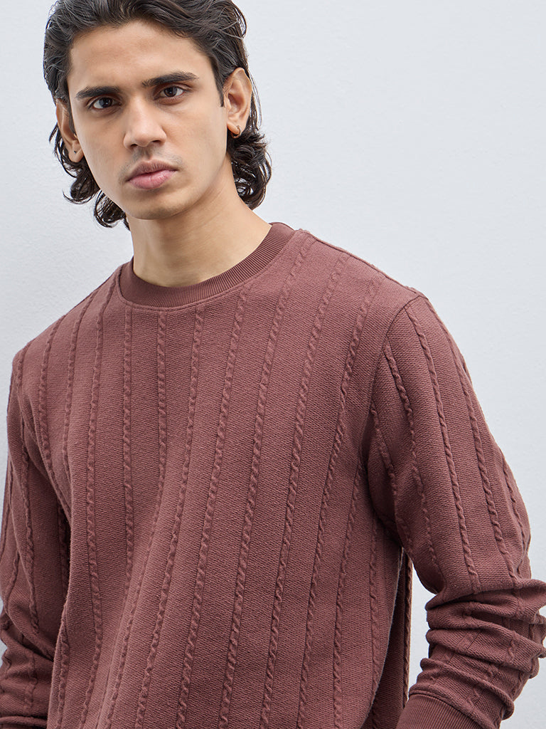 Ascot Brown Knitted Relaxed-Fit Cotton Sweater