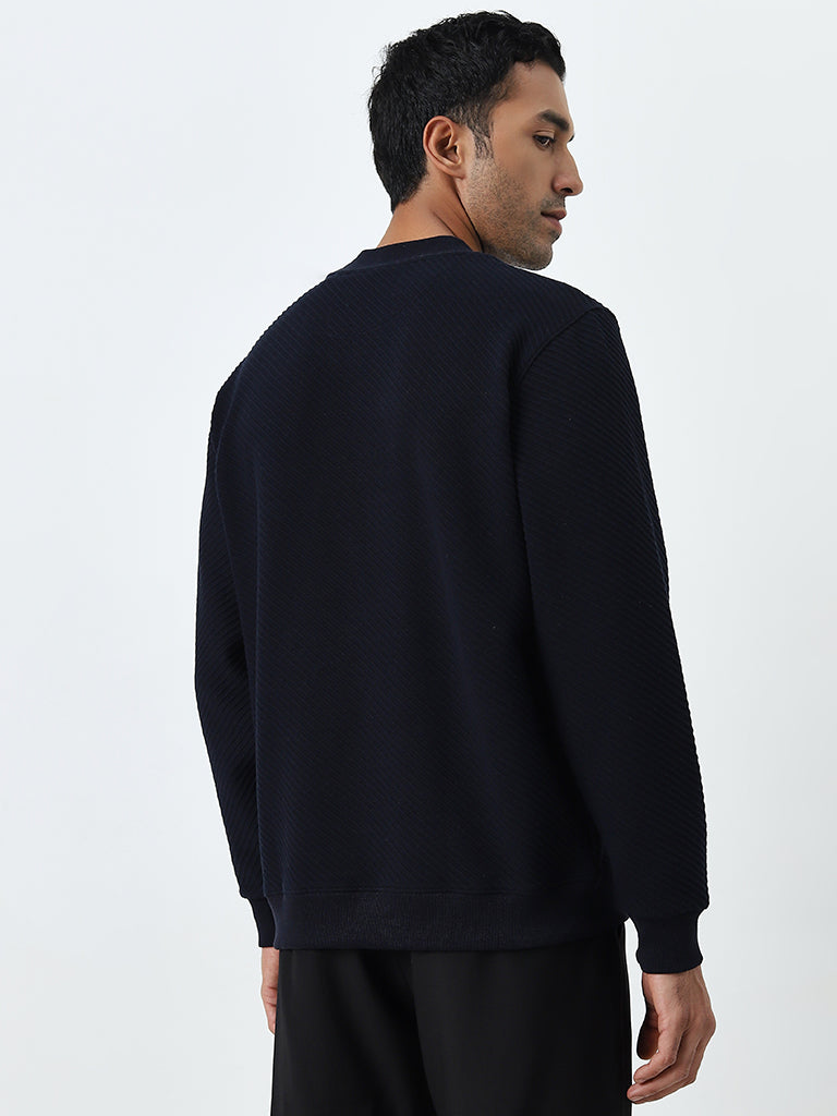 Ascot Navy Ribbed-Textured Relaxed-Fit Sweatshirt