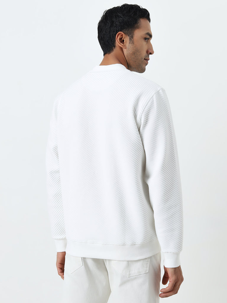 Ascot White Ribbed-Textured Relaxed-Fit Sweatshirt